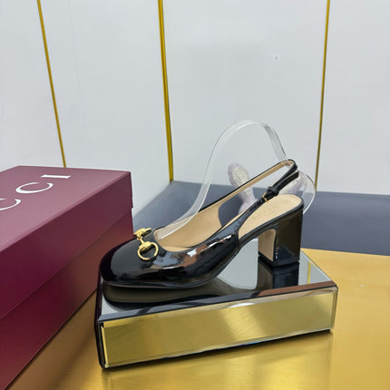 GG HIGH HEELS 65 IN BLACK GLOSSY LEATHER WITH GOLD HARDWARE