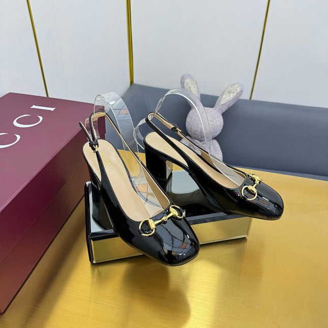 GG HIGH HEELS 65 IN BLACK GLOSSY LEATHER WITH GOLD HARDWARE