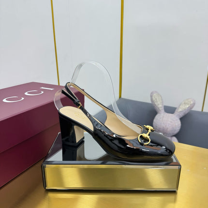 GG HIGH HEELS 65 IN BLACK GLOSSY LEATHER WITH GOLD HARDWARE