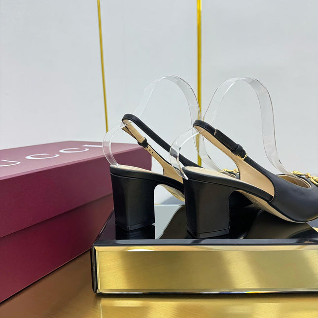 GG HIGH HEELS 65 IN BLACK LAMBSKIN WITH GOLD HARDWARE