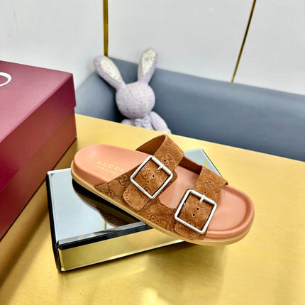 GG SANDALS IN ORANGE LAMBSKIN MIX SUEDE EMBOSSED LOGO