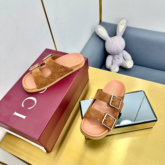 GG SANDALS IN ORANGE LAMBSKIN MIX SUEDE EMBOSSED LOGO