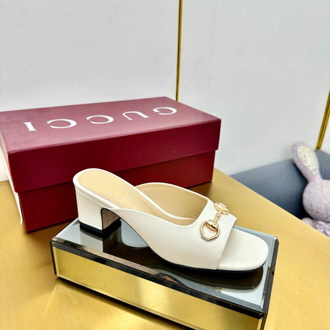 GG HIGH HEELS 65 IN CREAM WHITE CALFSKIN WITH GOLD HARDWARE