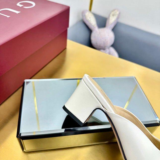 GG HIGH HEELS 65 IN CREAM WHITE CALFSKIN WITH GOLD HARDWARE