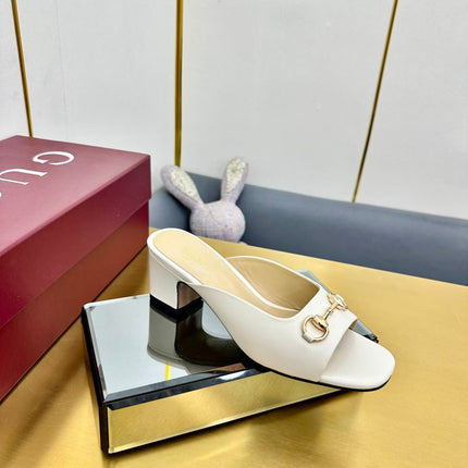 GG HIGH HEELS 65 IN CREAM WHITE CALFSKIN WITH GOLD HARDWARE