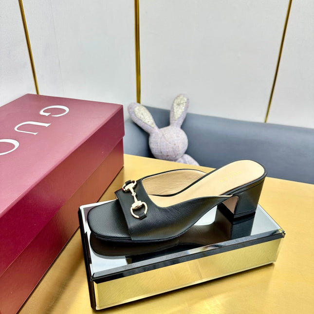 GG HIGH HEELS 65 IN BLACK CALFSKIN WITH GOLD HARDWARE