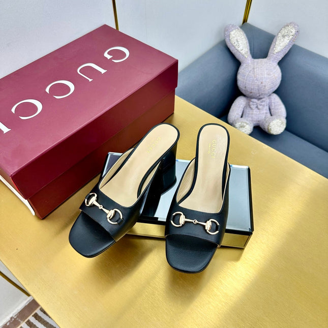 GG HIGH HEELS 65 IN BLACK CALFSKIN WITH GOLD HARDWARE