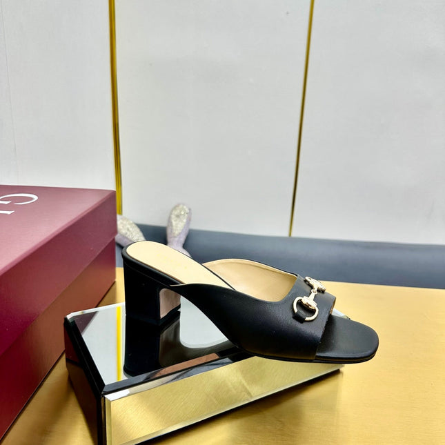 GG HIGH HEELS 65 IN BLACK CALFSKIN WITH GOLD HARDWARE