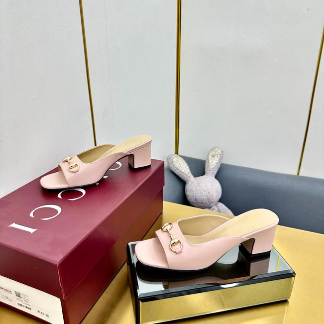 GG HIGH HEELS 65 IN PINK CALFSKIN WITH GOLD HARDWARE