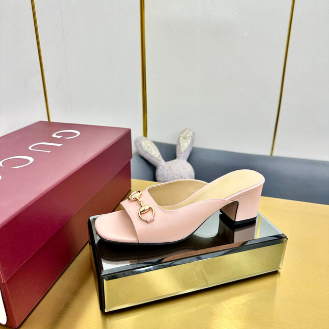 GG HIGH HEELS 65 IN PINK CALFSKIN WITH GOLD HARDWARE