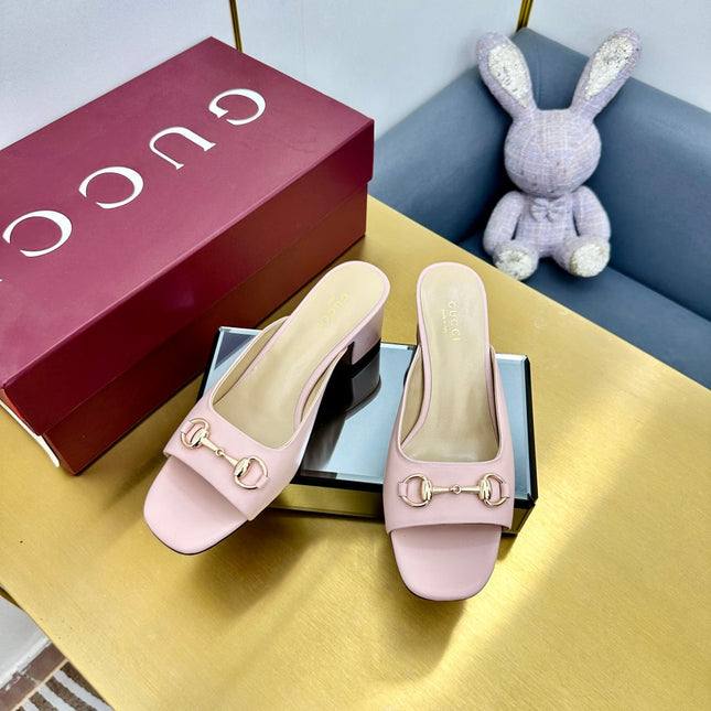 GG HIGH HEELS 65 IN PINK CALFSKIN WITH GOLD HARDWARE