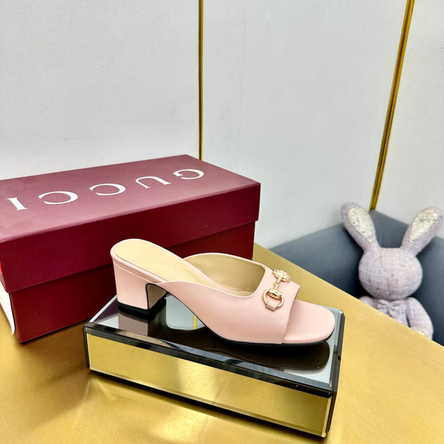 GG HIGH HEELS 65 IN PINK CALFSKIN WITH GOLD HARDWARE