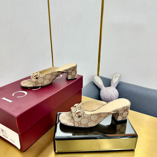 GG HIGH HEELS 65 IN BEIGE FABRIC WITH GOLD HARDWARE