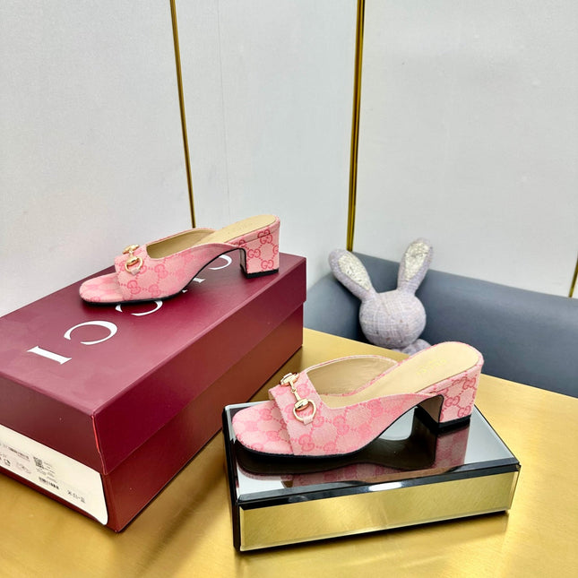 GG HIGH HEELS 65 IN PINK FABRIC WITH GOLD HARDWARE