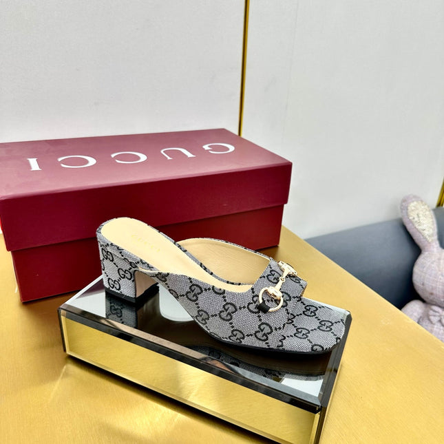 GG HIGH HEELS 65 IN GREY FABRIC WITH GOLD HARDWARE