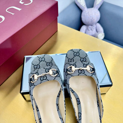 GG HIGH HEELS 65 IN GREY FABRIC WITH GOLD HARDWARE