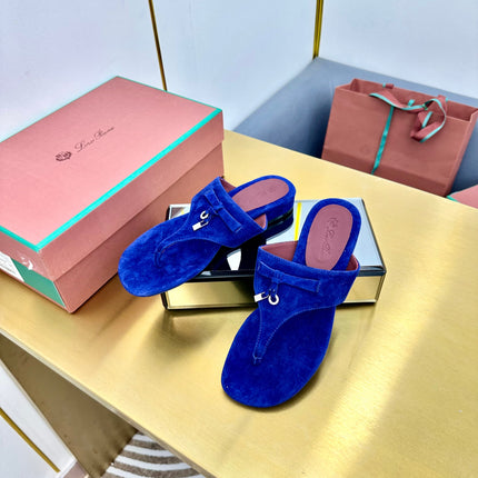 FLIP FLOPS IN COBALT BLUE SUEDE AND HARDWARE SILVER