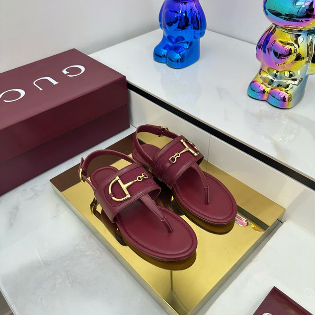 GG FLAT THONG SANDALS WITH ANKLE STRAP IN RED LAMBSKIN AND FABRIC