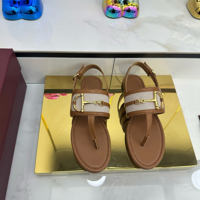 GG FLAT THONG SANDALS WITH ANKLE STRAP IN BROWN LAMBSKIN AND WHITE FABRIC