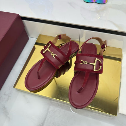 GG FLAT THONG SANDALS WITH ANKLE STRAP IN RED LAMBSKIN