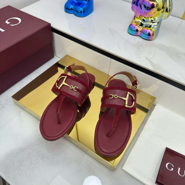 GG FLAT THONG SANDALS WITH ANKLE STRAP IN RED LAMBSKIN