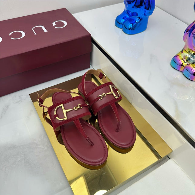 GG FLAT THONG SANDALS WITH ANKLE STRAP IN RED LAMBSKIN