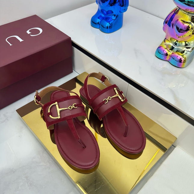 GG FLAT THONG SANDALS WITH ANKLE STRAP IN RED LAMBSKIN