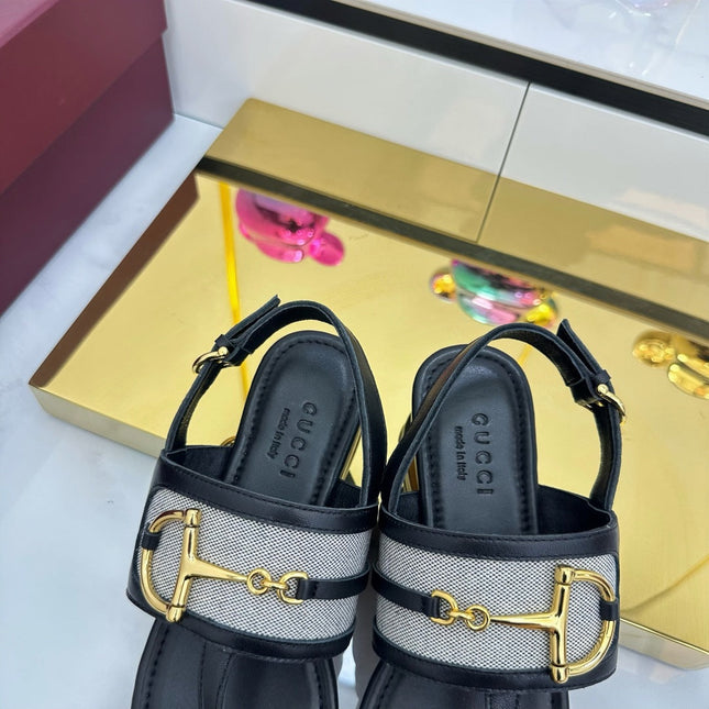 GG FLAT THONG SANDALS WITH ANKLE STRAP IN BLACK LAMBSKIN AND FABRIC
