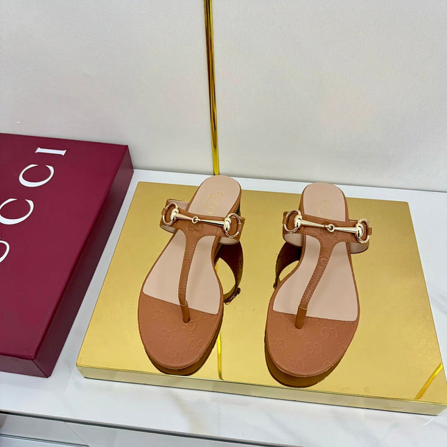 GG THONG SANDALS 25S IN BROWN LAMBSKIN WITH GOLD HARDWARE