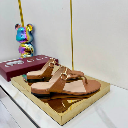GG THONG SANDALS 25S IN BROWN LAMBSKIN WITH GOLD HARDWARE
