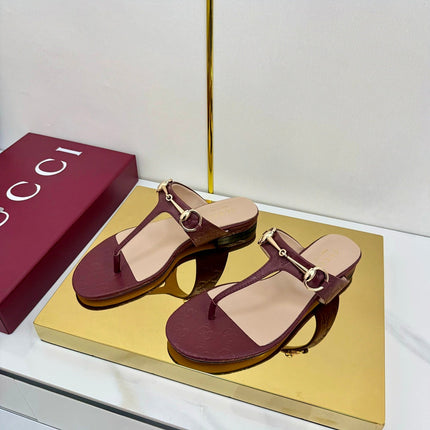 GG THONG SANDALS 25S IN DARK RED LAMBSKIN WITH GOLD HARDWARE