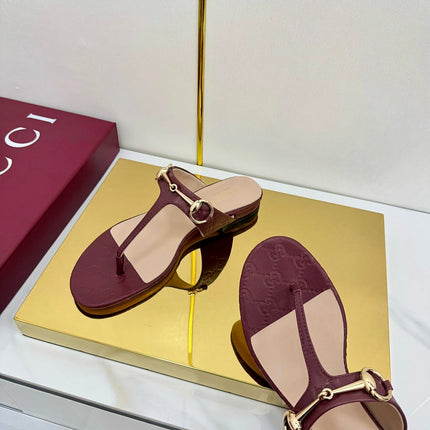 GG THONG SANDALS 25S IN DARK RED LAMBSKIN WITH GOLD HARDWARE