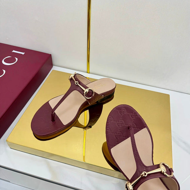 GG THONG SANDALS 25S IN DARK RED LAMBSKIN WITH GOLD HARDWARE