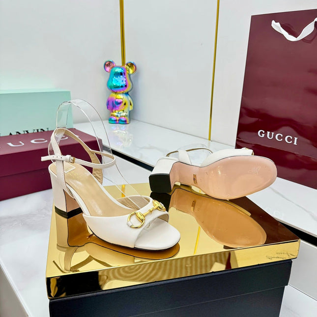 GG HEELED SANDALS 25S 65 MM IN CREAM WHITE LAMBSKIN WITH GOLD HARDWARE