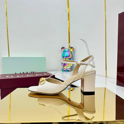 GG HEELED SANDALS 25S 65 MM IN CREAM WHITE LAMBSKIN WITH GOLD HARDWARE