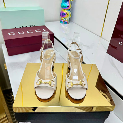 GG HEELED SANDALS 25S 65 MM IN CREAM WHITE LAMBSKIN WITH GOLD HARDWARE