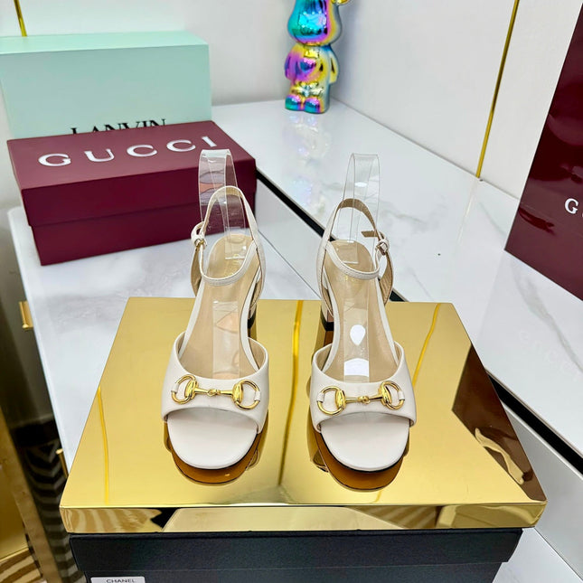 GG HEELED SANDALS 25S 65 MM IN CREAM WHITE LAMBSKIN WITH GOLD HARDWARE