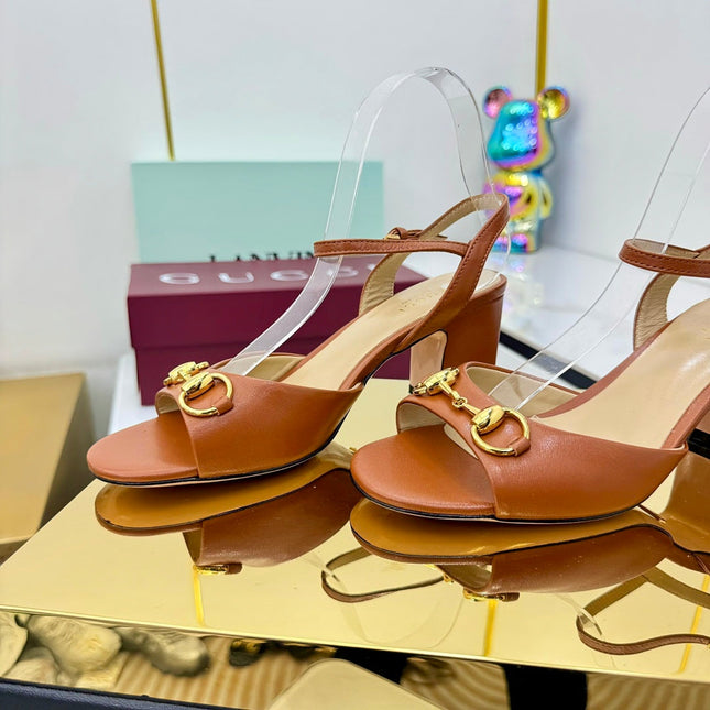 GG HEELED SANDALS 25S 65 MM IN BROWN LAMBSKIN WITH GOLD HARDWARE
