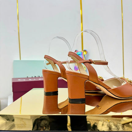 GG HEELED SANDALS 25S 65 MM IN BROWN LAMBSKIN WITH GOLD HARDWARE