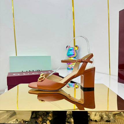 GG HEELED SANDALS 25S 65 MM IN BROWN LAMBSKIN WITH GOLD HARDWARE