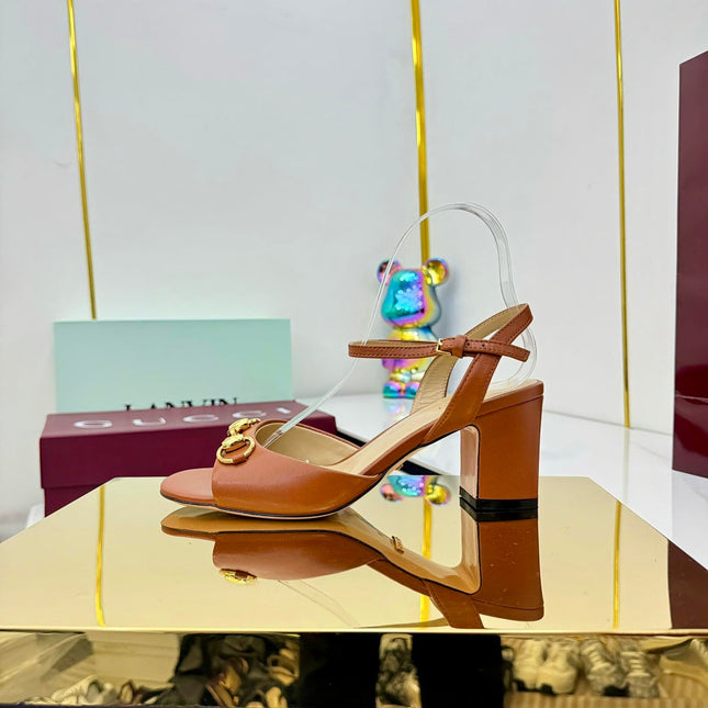 GG HEELED SANDALS 25S 65 MM IN BROWN LAMBSKIN WITH GOLD HARDWARE