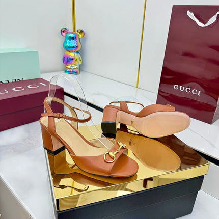 GG HEELED SANDALS 25S 65 MM IN BROWN LAMBSKIN WITH GOLD HARDWARE