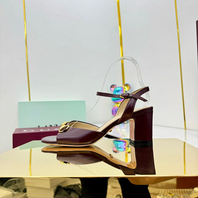 GG HEELED SANDALS 25S 65 MM IN DARK RED LAMBSKIN WITH GOLD HARDWARE