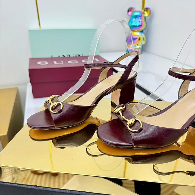 GG HEELED SANDALS 25S 65 MM IN DARK RED LAMBSKIN WITH GOLD HARDWARE