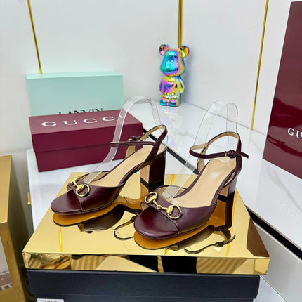 GG HEELED SANDALS 25S 65 MM IN DARK RED LAMBSKIN WITH GOLD HARDWARE