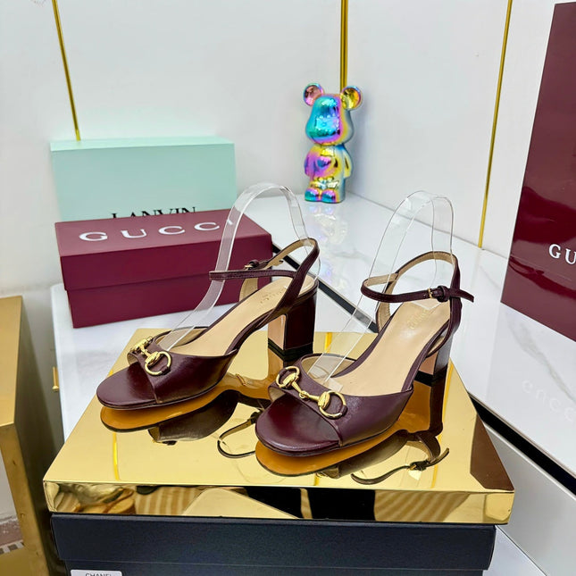 GG HEELED SANDALS 25S 65 MM IN DARK RED LAMBSKIN WITH GOLD HARDWARE