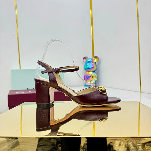 GG HEELED SANDALS 25S 65 MM IN DARK RED LAMBSKIN WITH GOLD HARDWARE
