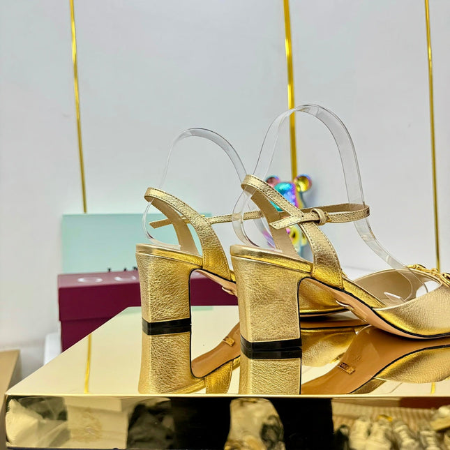 GG HEELED SANDALS 25S 65 MM IN GOLD LAMBSKIN WITH GOLD HARDWARE