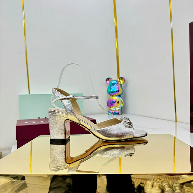 GG HEELED SANDALS 25S 65 MM IN SILVER LAMBSKIN WITH SILVER HARDWARE