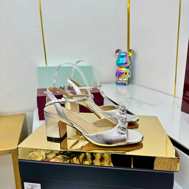 GG HEELED SANDALS 25S 65 MM IN SILVER LAMBSKIN WITH SILVER HARDWARE